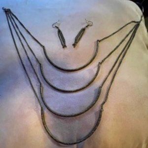 NWOT, 4 Layer Bronze Necklace and Earring Set